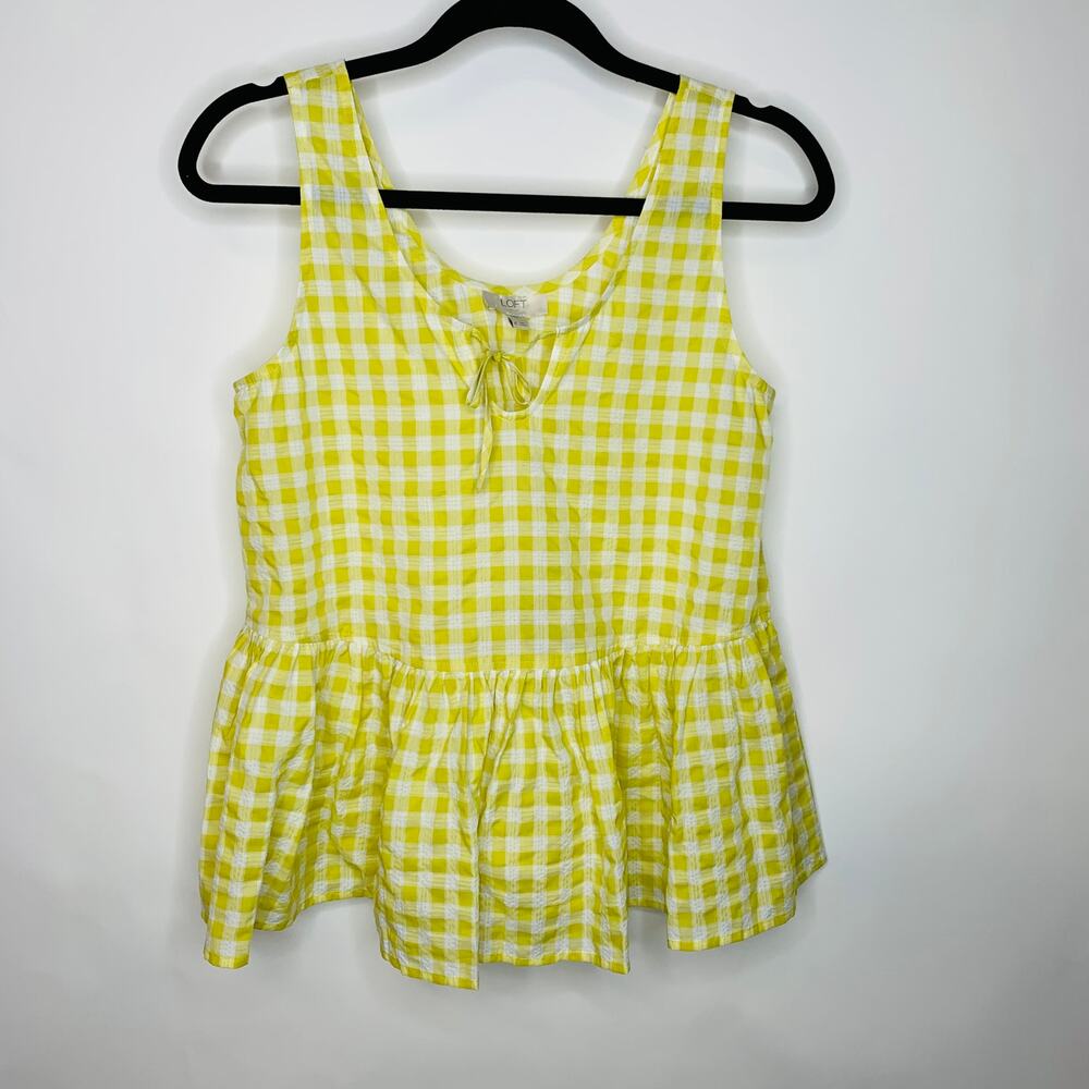 LOFT Yellow Gingham Peplum Tank Top